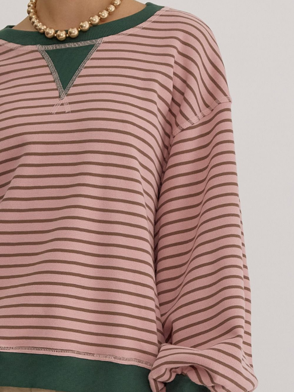 Blush & Green Striped Lightweight Sweatshirt - Themasonboutique