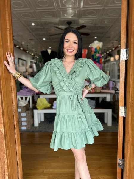 Sage Tiered Wrap Mini Dress - Themasonboutique