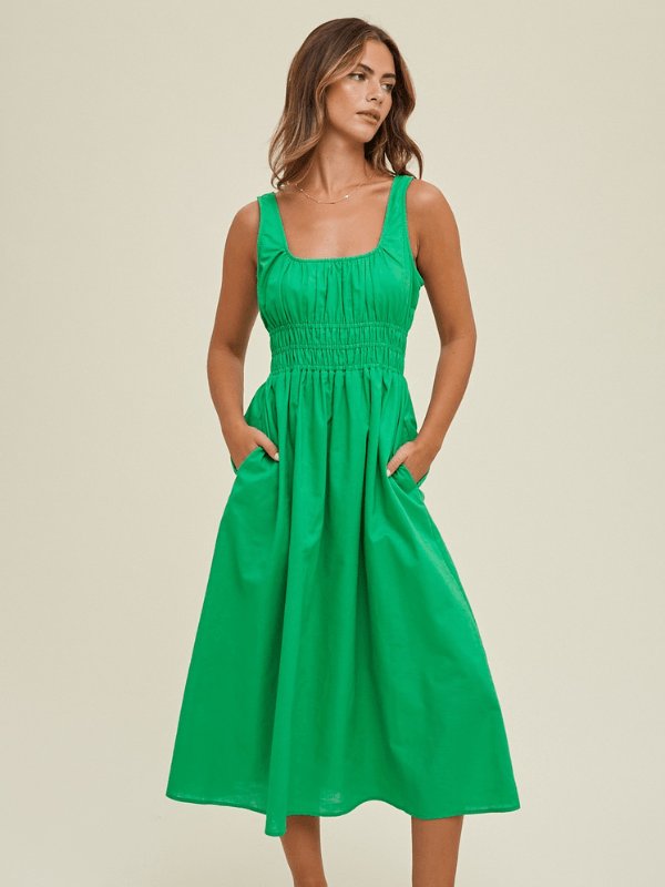 Green Scoop Neck Midi Dress
