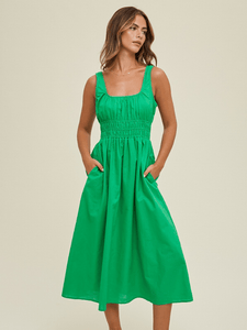 Green Scoop Neck Midi Dress
