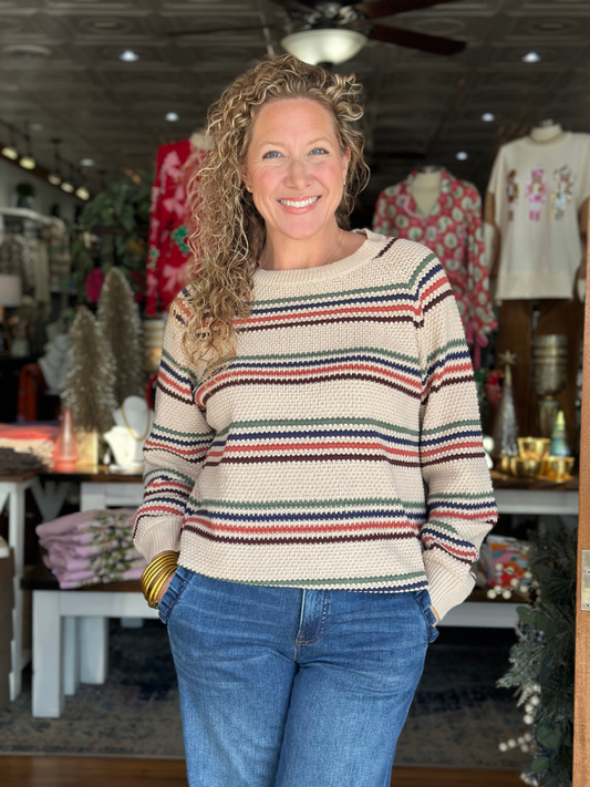 Taupe Multi Stripe Knit Sweater