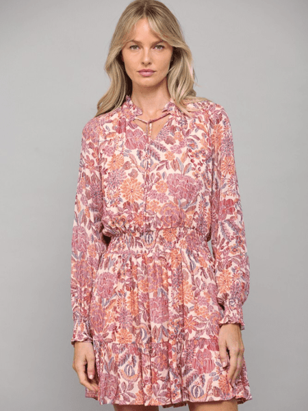 Blush Floral Print Ruffle Dress