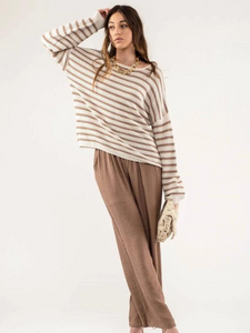 Taupe Relaxed Knit Stripe Sweater