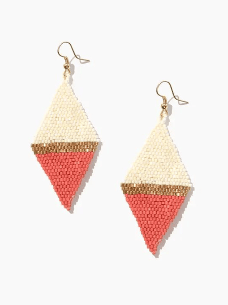 Cream & Coral Colorblock Beaded Diamonds