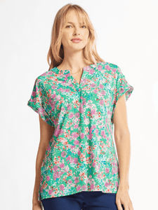 The Lizzy Dolman Top - Green & Magenta Floral