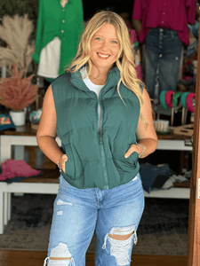 Hunter Green Cropped Puffer Vest