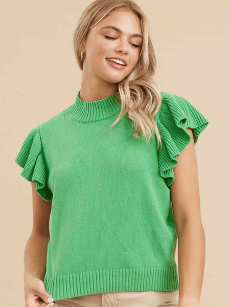 Apple Green Ruffle Knit Top