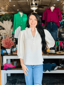 Cream Textured Button Top
