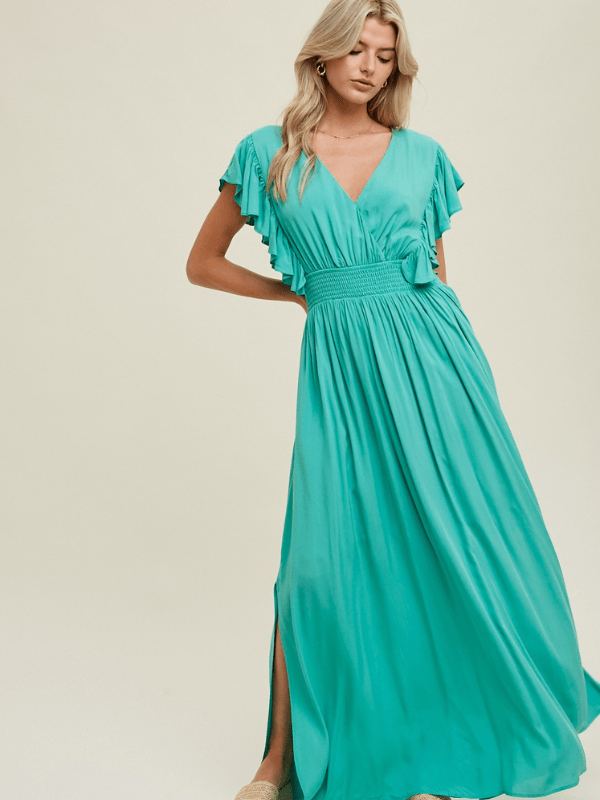 Pistachio Ruffle Sleeve Maxi Dress - Themasonboutique