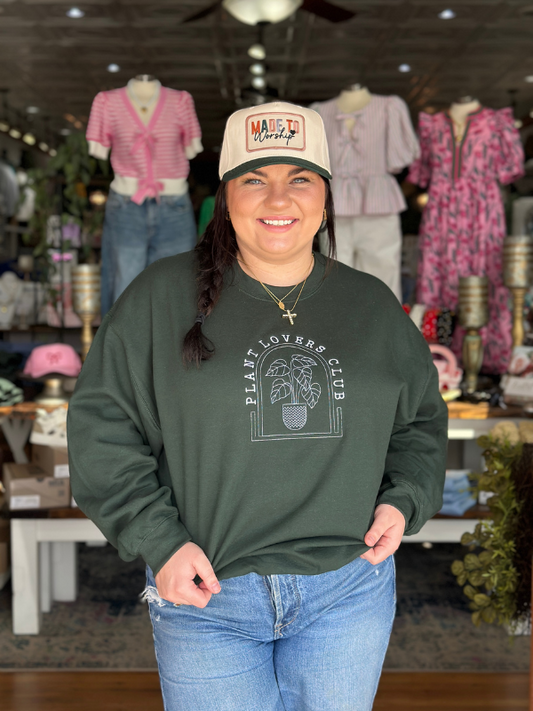 Forest Green Embroidered Plant Lover Club Sweatshirt