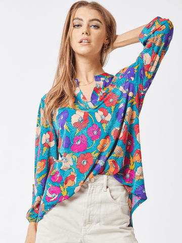 The Essential Top - Teal Poppy Floral