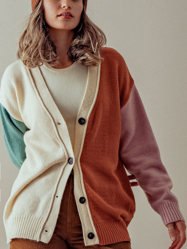 Muted Multi Color Button Cardigan