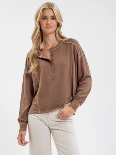 Brown Contrast Henley Top