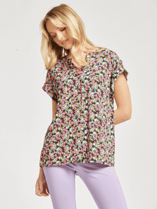 The Lizzy Dolman Top - Black + Pink Floral