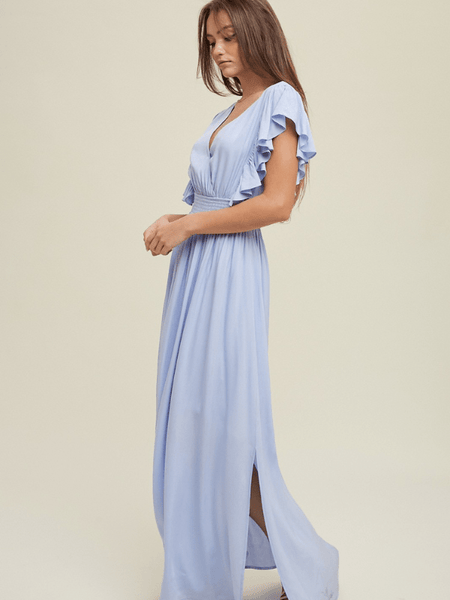Sky Blue Ruffle Sleeve Maxi Dress
