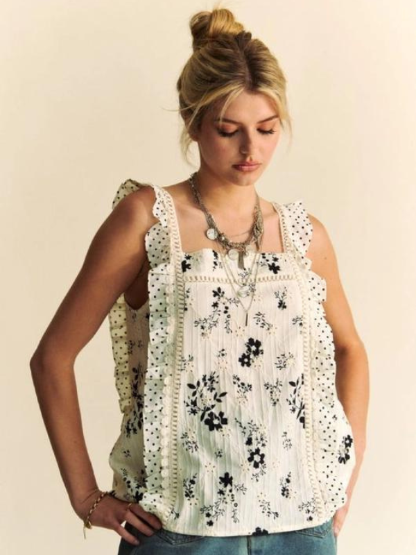 Ivory Eyelet Embroidered Ruffle Tank - Themasonboutique