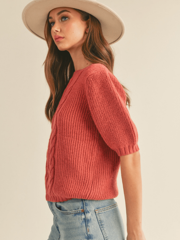 Auburn Cable Knit Short Puff Sleeve Sweater - Themasonboutique