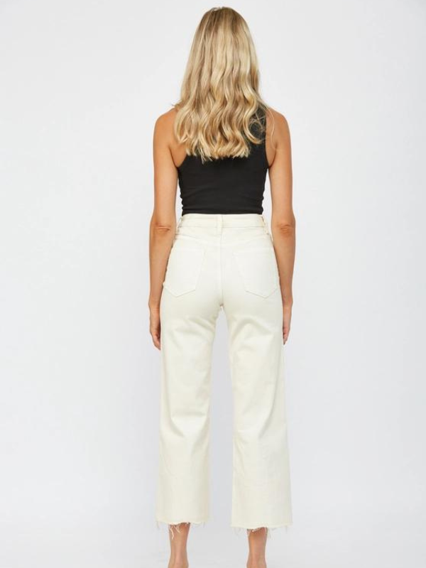 Ecru High Rise Wide Leg Crop Jean - Themasonboutique