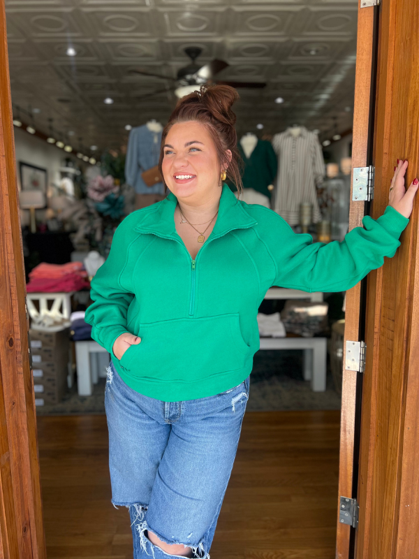 Kelly Green Funnel Neck Half Zip Sweatshirt