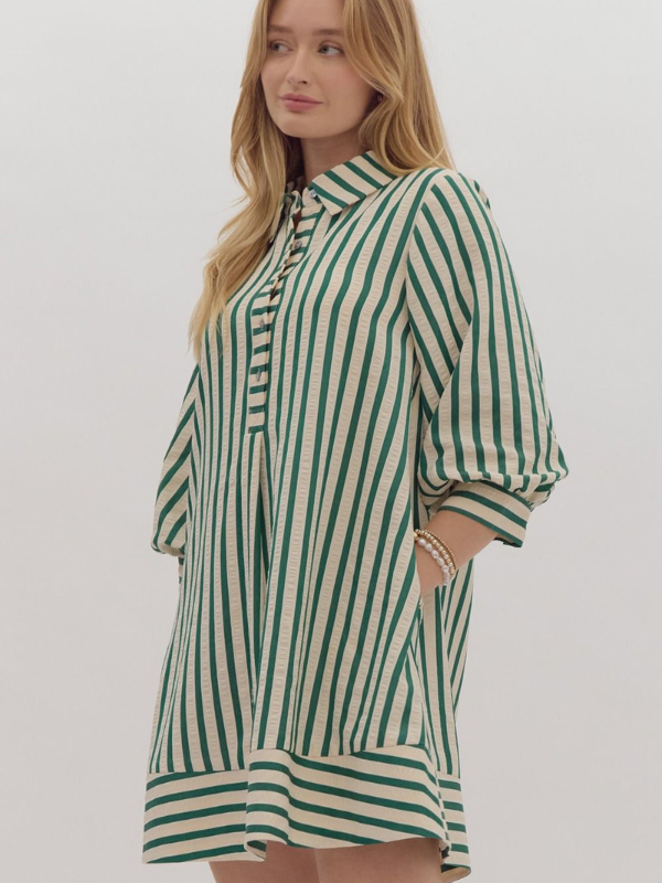 Kelly Green & Cream Striped Mini Dress - Themasonboutique