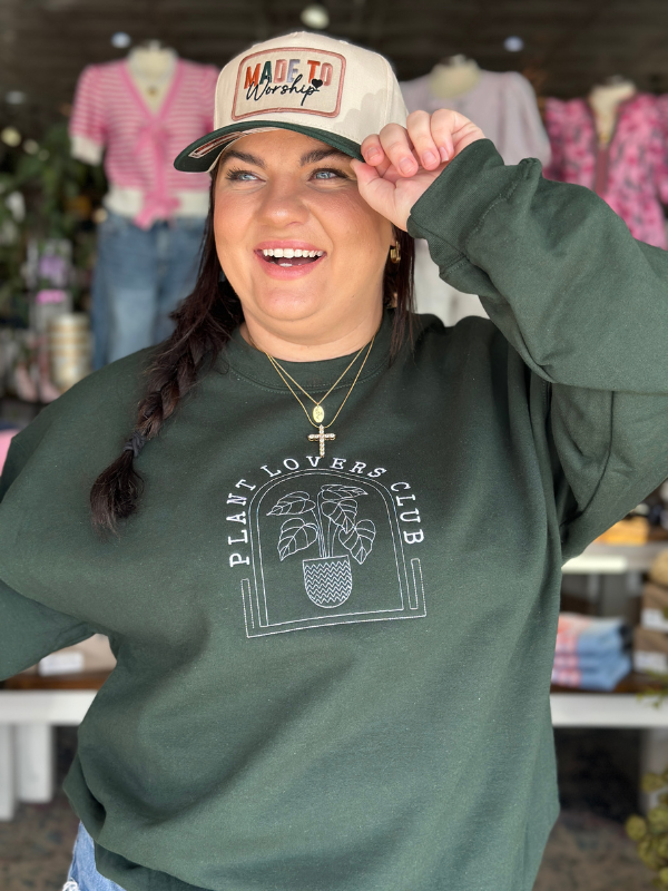 Forest Green Embroidered Plant Lover Club Sweatshirt