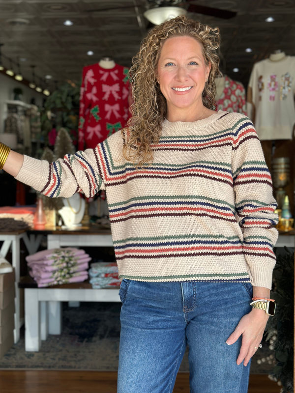 Taupe Multi Stripe Knit Sweater