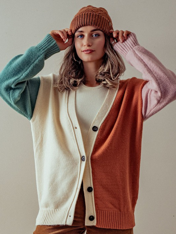 Muted Multi Color Button Cardigan