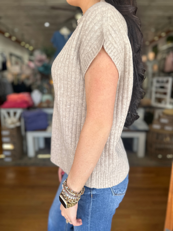 Oatmeal Ribbed Sleeveless Sweater - Themasonboutique