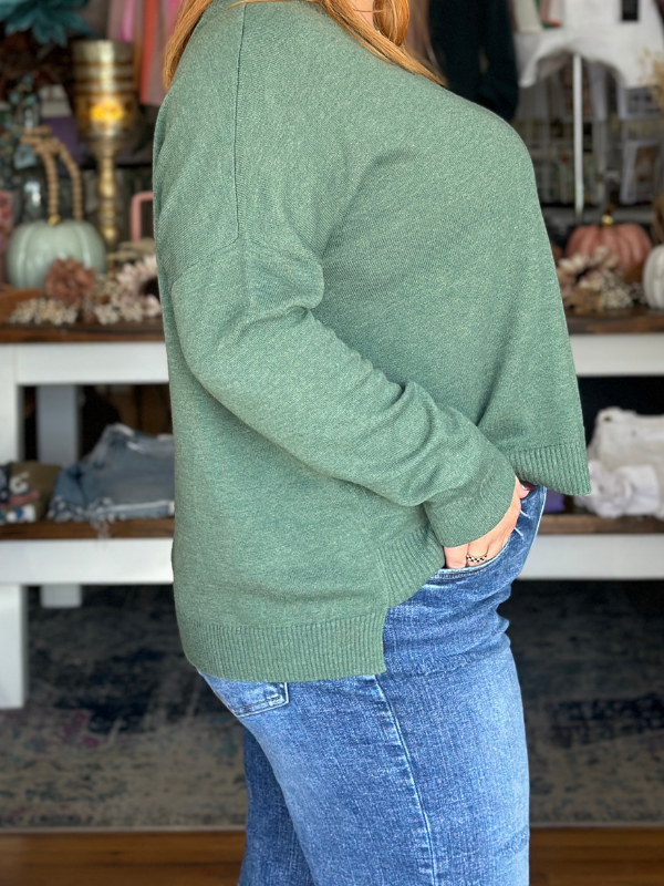 Dark Green Drop Shoulder Lightweight Sweater