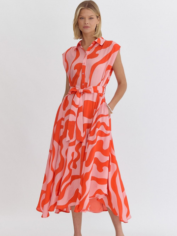 Coral + Red Printed Maxi Dress - Themasonboutique