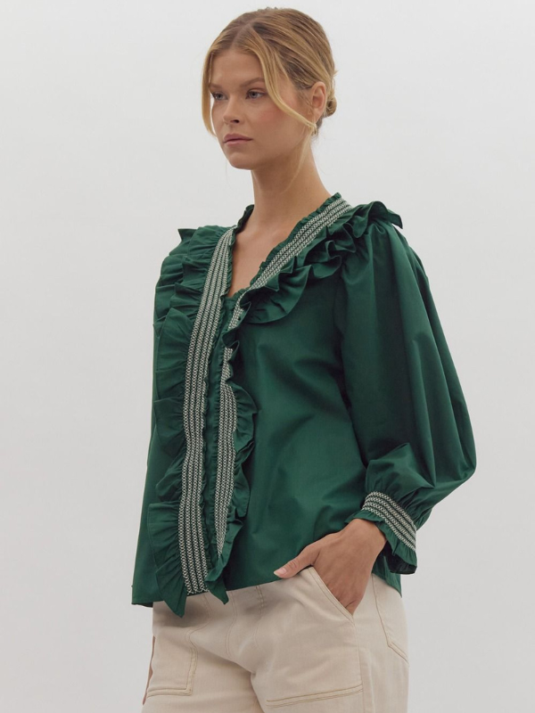 Hunter Green Ruffle Top - Themasonboutique