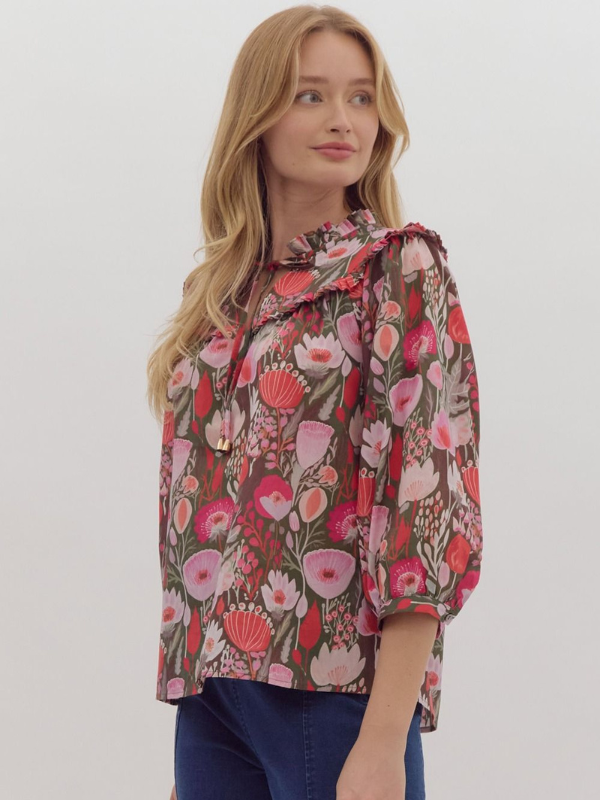 Ruby Floral Oversized Collar Top - Themasonboutique