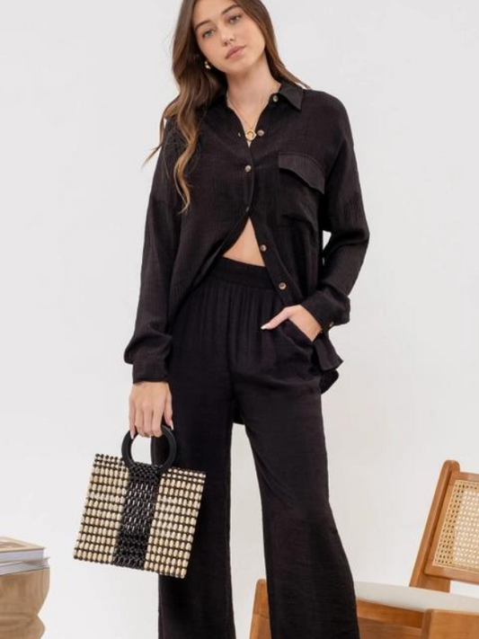 Black Lightweight Button Down Top - Themasonboutique