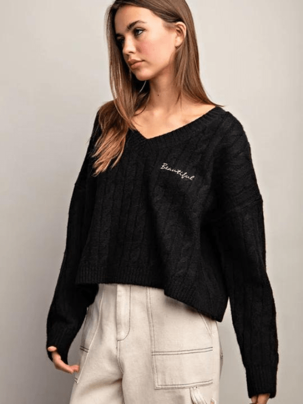 Black Beautiful Embroidered Sweater - Themasonboutique