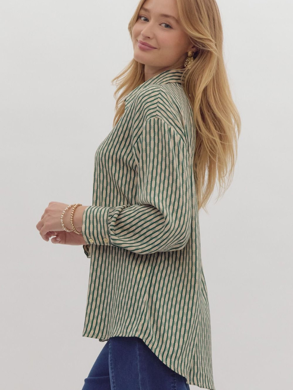 Pine Stripe Print Button Down Top