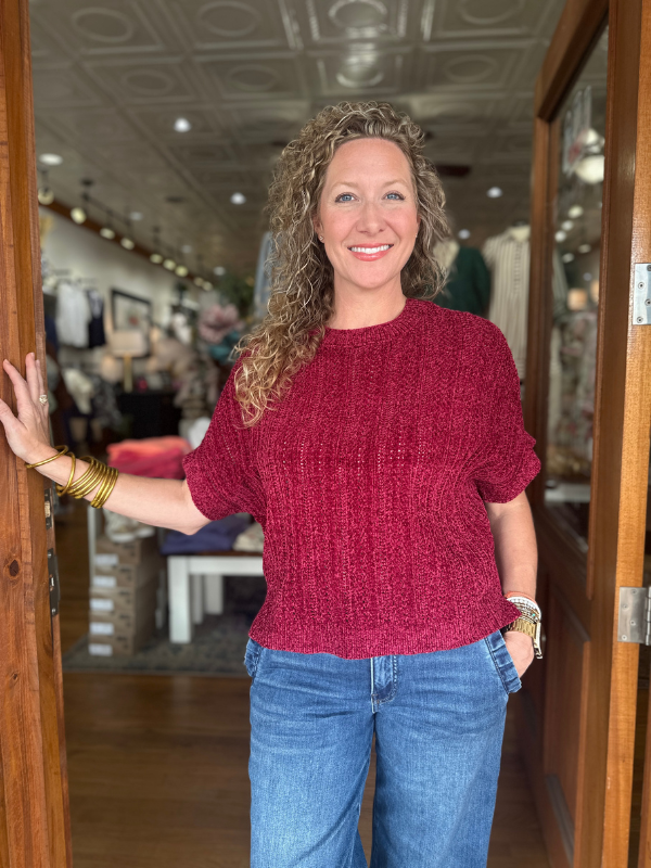 Merlot Chenille Short Sleeve Sweater