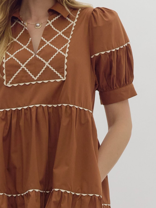 Caramel Lattice Rik Rak Dress - Themasonboutique