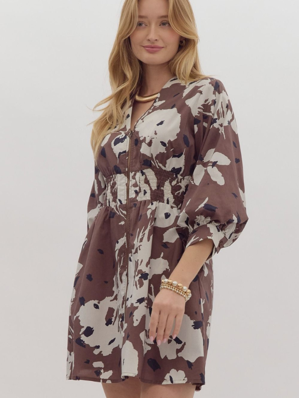 Brown & Black Floral Poplin Mini Dress - Themasonboutique