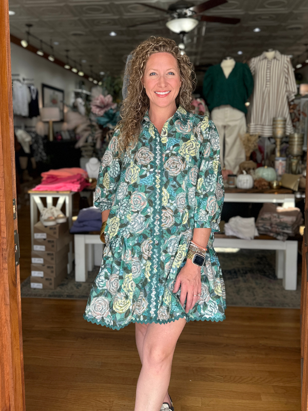 Teal Green Watercolor Floral Dress