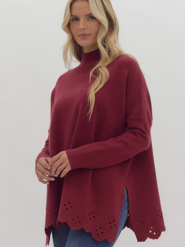 Garnet Mock Neck Eyelet Sweater - Themasonboutique