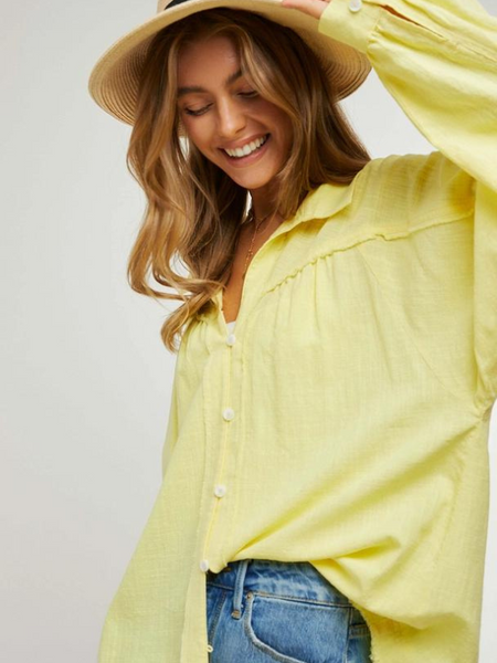 Lemon Fringed Hem Button Down Shirt - Themasonboutique