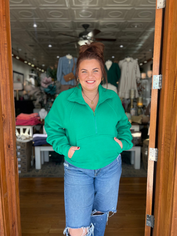 Kelly Green Funnel Neck Half Zip Sweatshirt