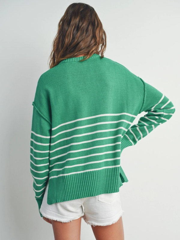 Kelly Green & Ivory Stripe Drop Shoulder Sweater - Themasonboutique