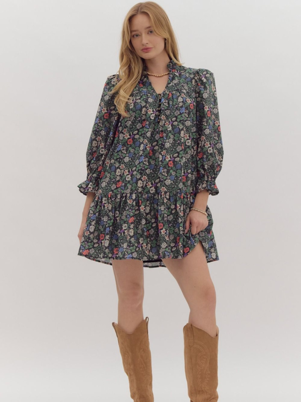 Black Ditsy Floral Mini Dress - Themasonboutique