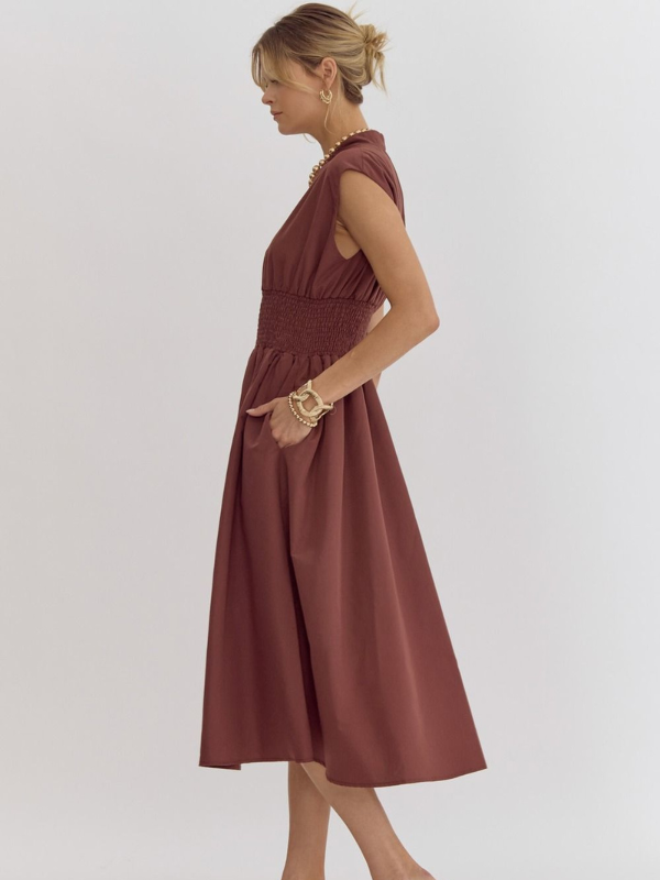 Chocolate Smocked Waist Midi Dress - Themasonboutique