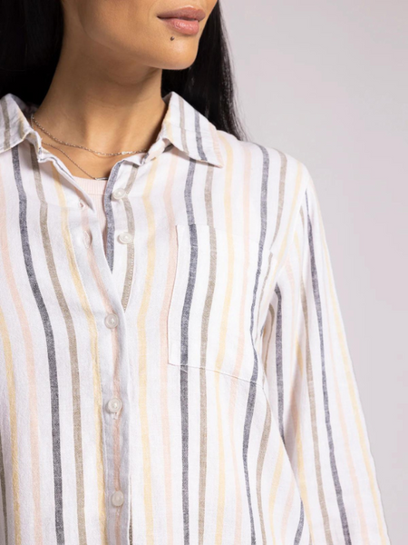 Ashby Shirt- Olive Peach Multi Stripe