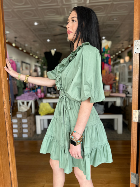 Sage Tiered Wrap Mini Dress - Themasonboutique