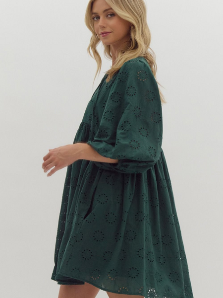 Hunter Green Eyelet Mini Dress