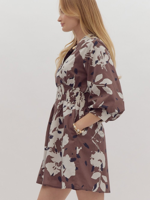 Brown & Black Floral Poplin Mini Dress - Themasonboutique