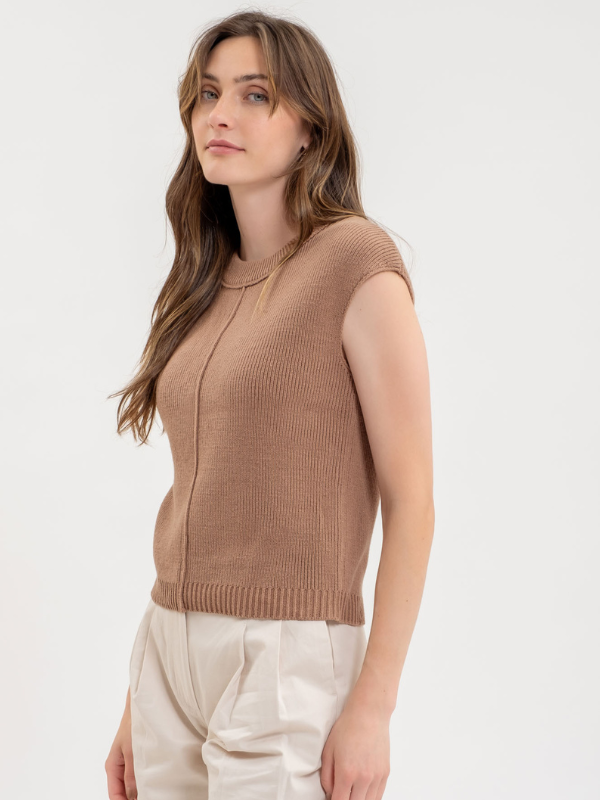 Tan Front Seam Sleeveless Sweater - Themasonboutique